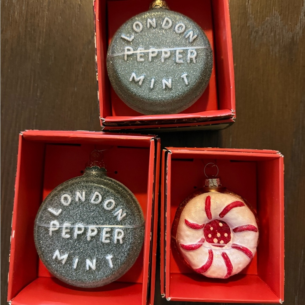 John Derian Target Glass ORNAMENT Set Of 3 Glass Peppermint Candy NIB